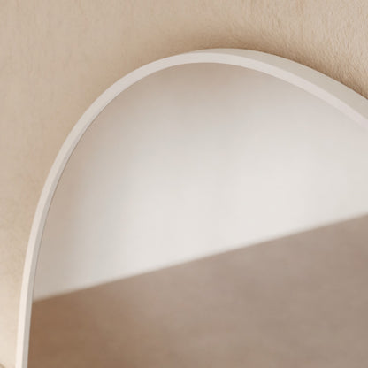 Sienna Framed Arch Mirror - 1800 x 850 in White Satin, edge and finish detail, close up
