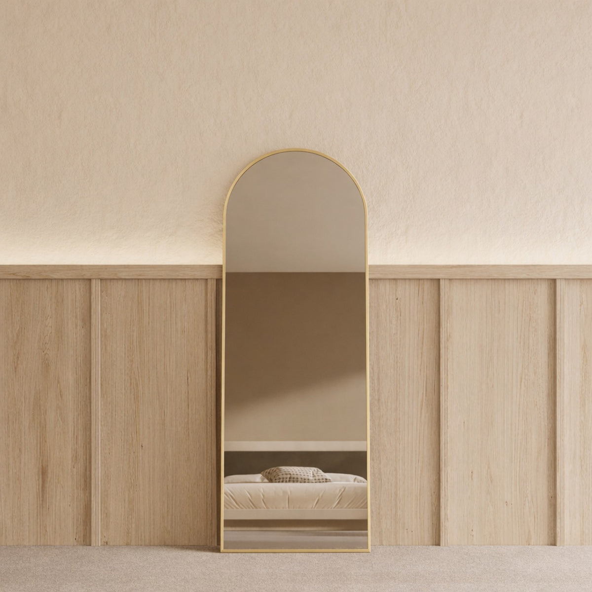 Sienna Framed Arch Mirror - 1700 x 610 in Brushed Gold, front view