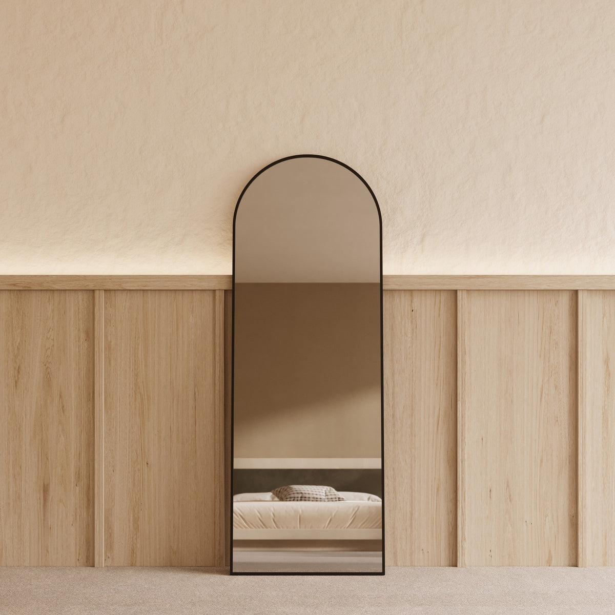 Sienna Framed Arch Mirror - 1700 x 610 in Matte Black, front view