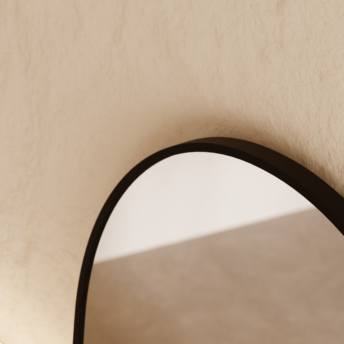 Sienna Framed Arch Mirror - 1700 x 610 in Matte Black, edge and finish detail, close up