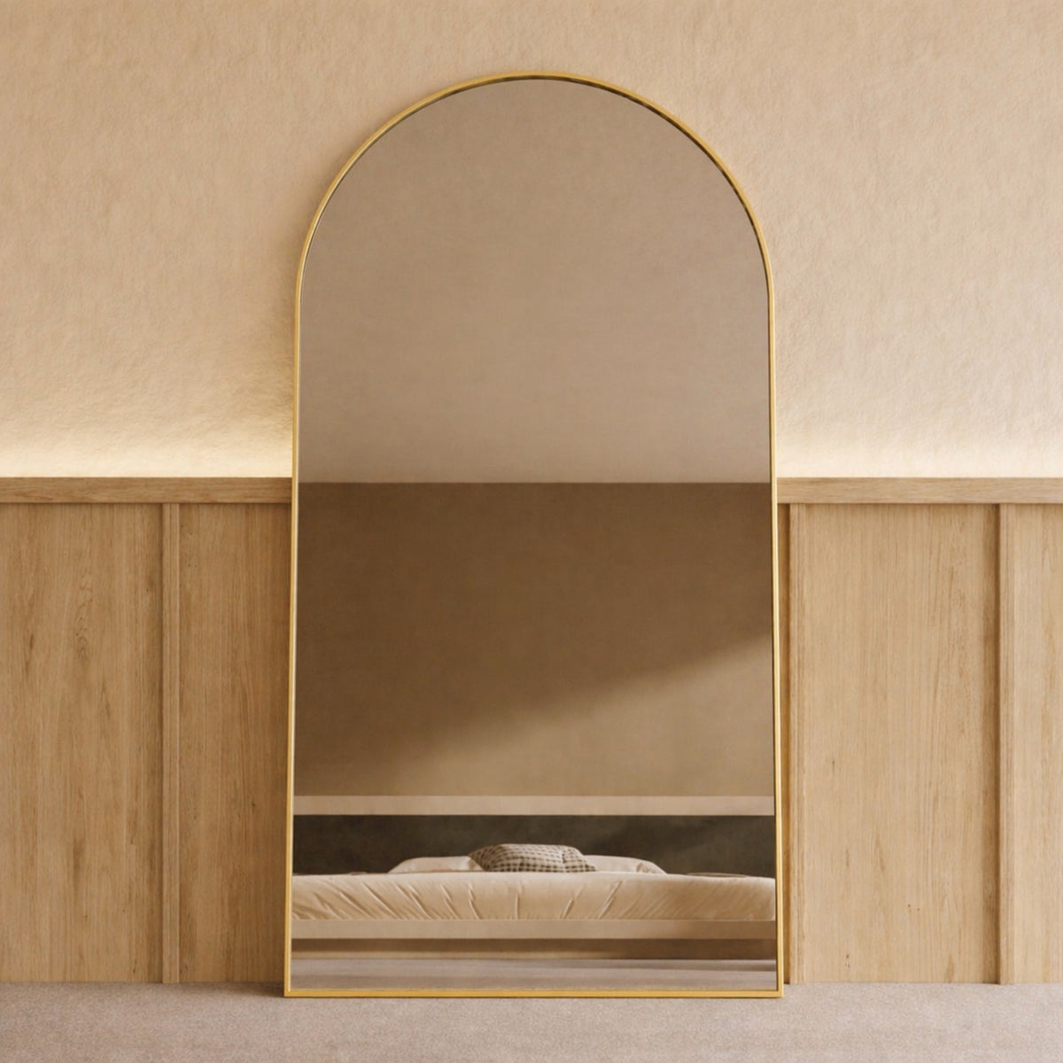 Sienna Framed Arch Mirror - 2000 x 1100 in Brushed Gold, front view