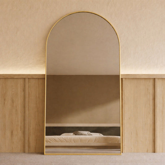 Sienna Framed Arch Mirror - 2000 x 1100 in Brushed Gold, front view