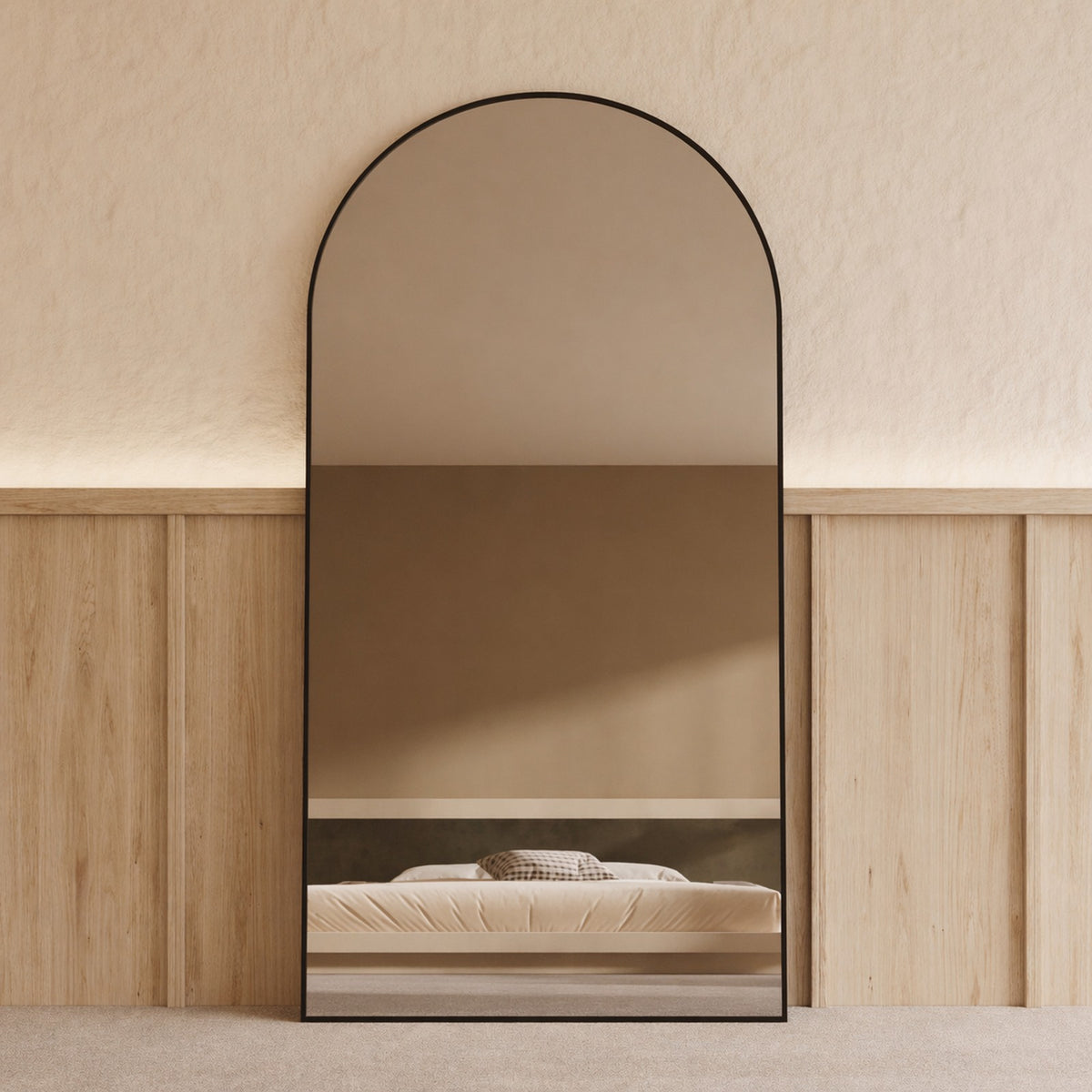 Sienna Framed Arch Mirror - 2000 x 1100 in Matte Black, front view