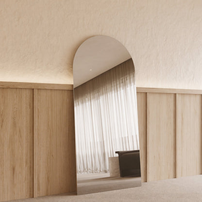 Sienna Frameless Arch Mirror - 1800 x 850 in Frameless, angled from the left