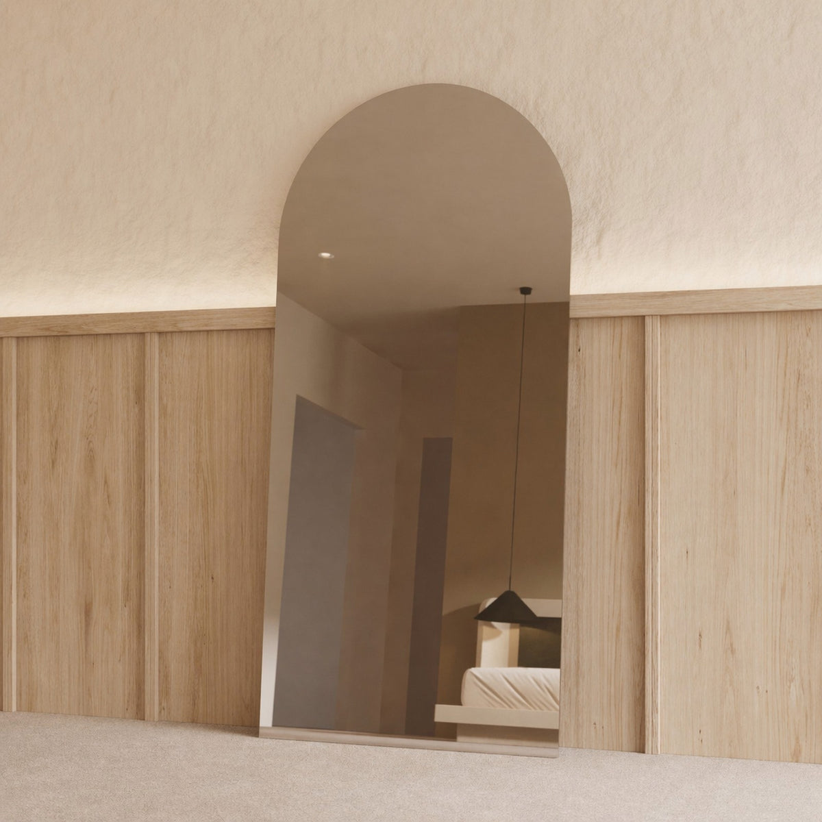 Sienna Frameless Arch Mirror - 1800 x 850 in Frameless, angled from the right