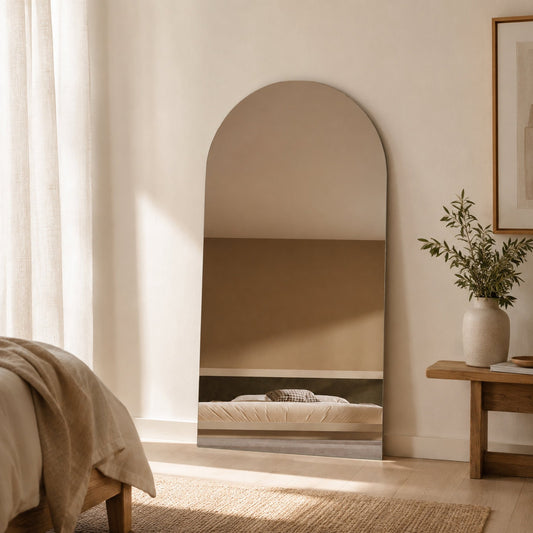 Sienna Frameless Arch Mirror - 2000 x 1100 in Frameless, styled in a room