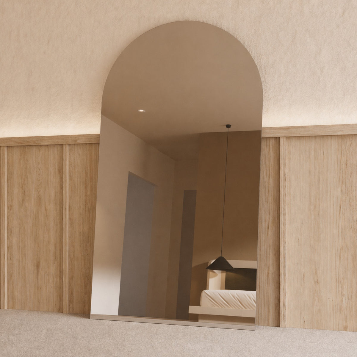 Sienna Frameless Arch Mirror - 2000 x 1100 in Frameless, angled from the right