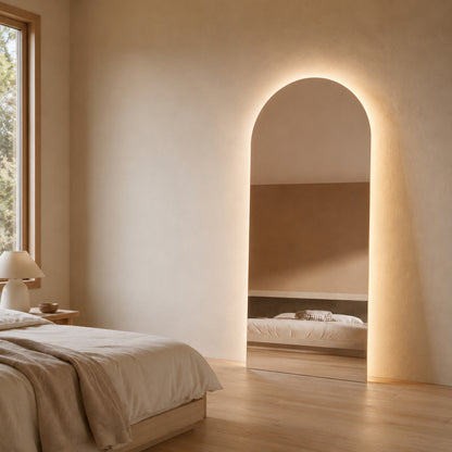 Sienna LED Arch Mirror - 1800 x 850 in Frameless, styled in a room
