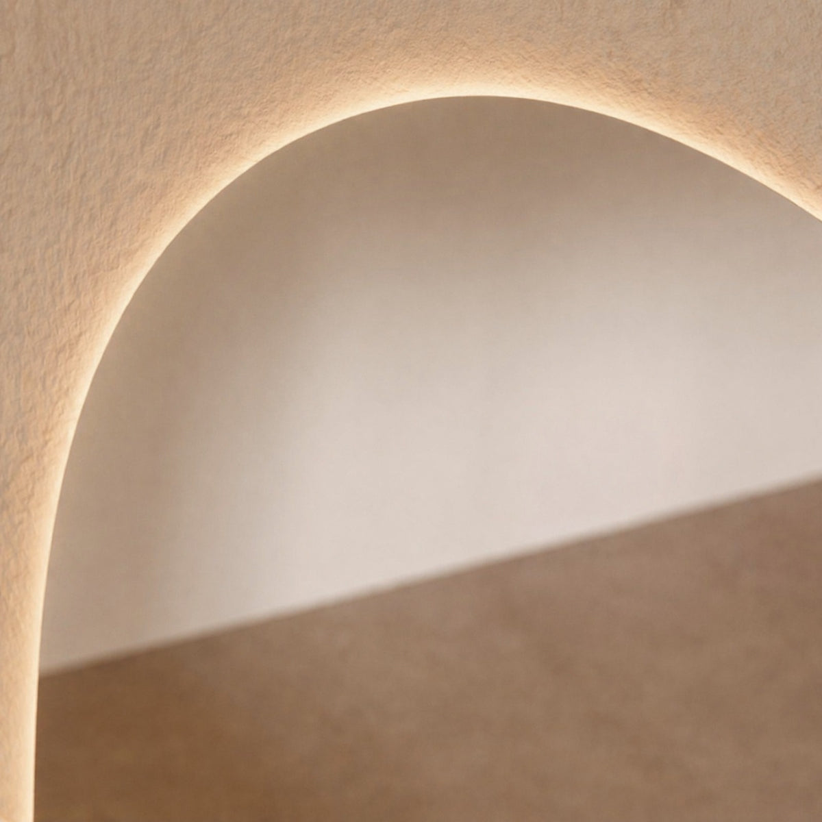 Sienna LED Arch Mirror - 1800 x 850 in Frameless, edge and finish detail, close up