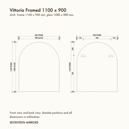 Vittoria Framed Wall Mirror - 1100 x 900 dimensions and mounting drawing