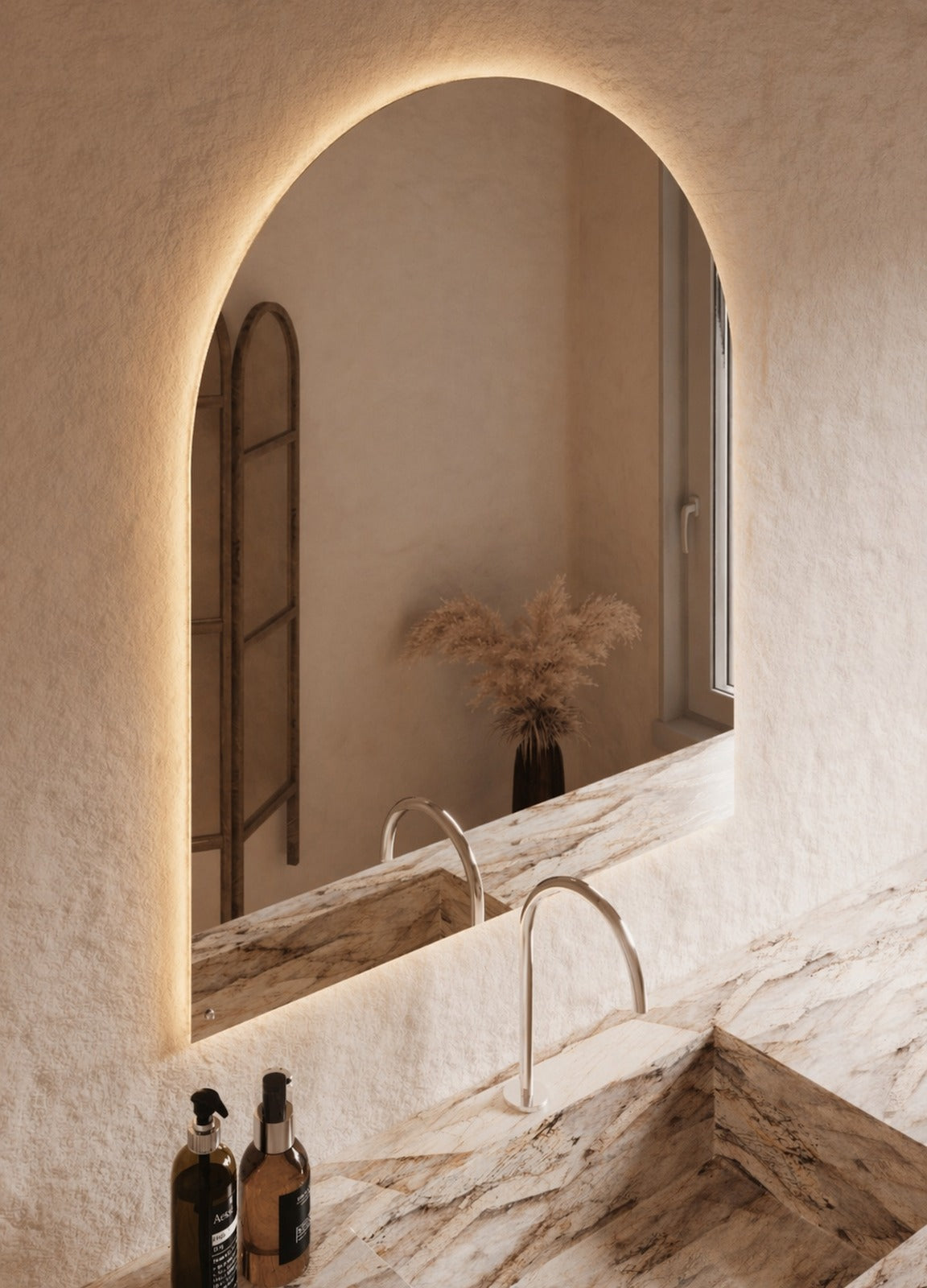 Vittoria LED Wall Mirror - 1100 x 900 in Frameless LED, angled from the left