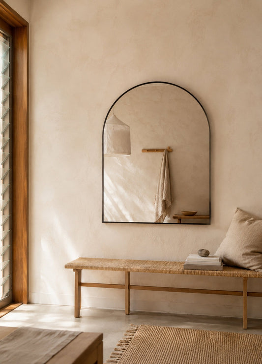 Vittoria Framed Wall Mirror - 1100 x 900 in Matte Black, styled in a room