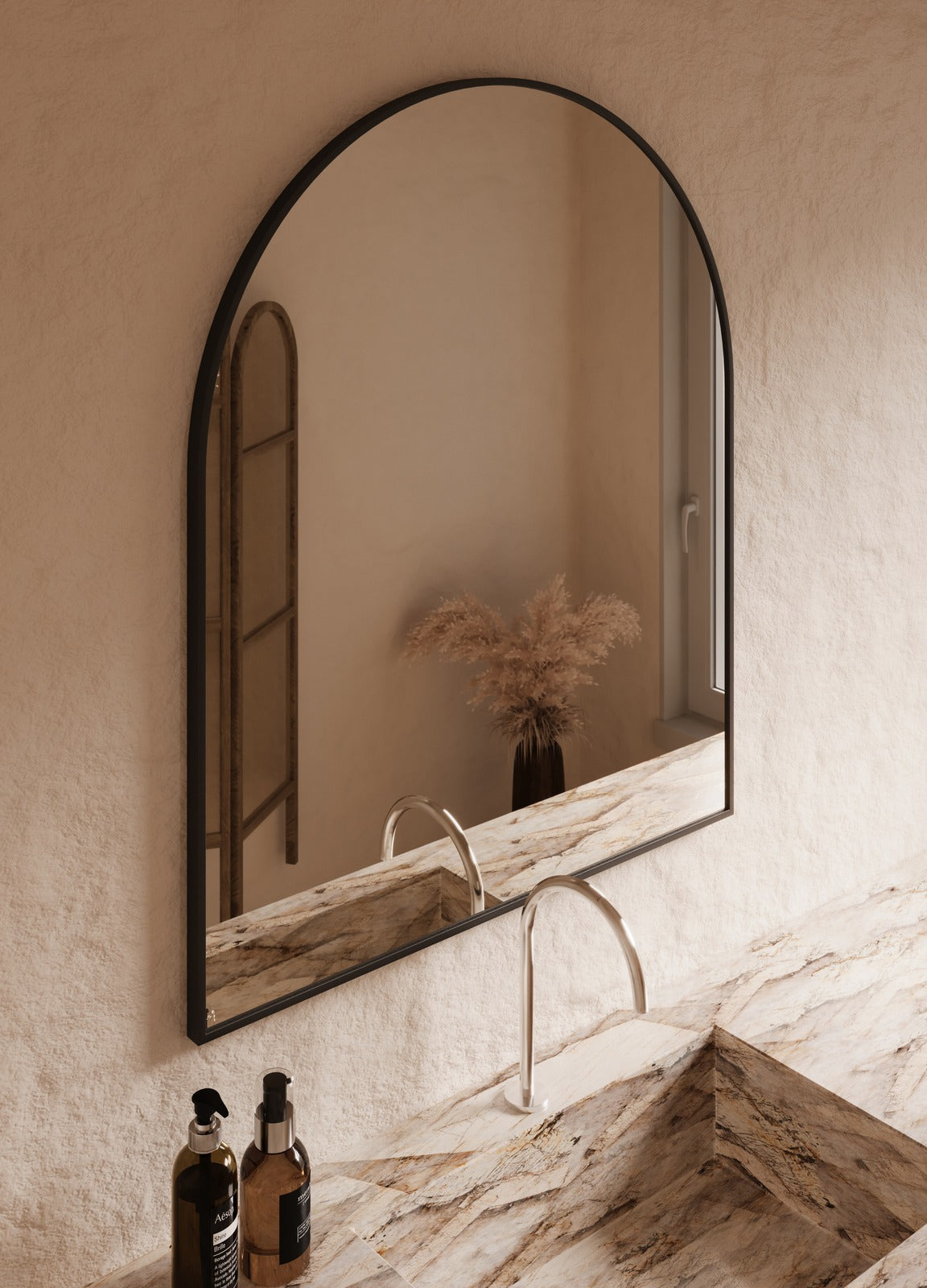 Vittoria Framed Wall Mirror - 1100 x 900 in Matte Black, angled from the left