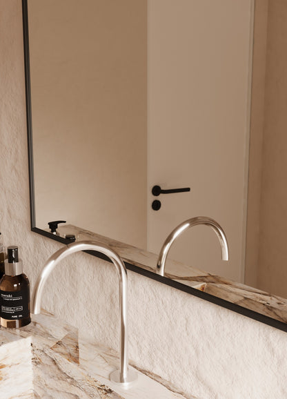 Vittoria Framed Wall Mirror - 1100 x 900 in Matte Black, edge and finish detail, close up