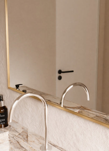 Vittoria Framed Wall Mirror - 1100 x 900 in Brushed Gold, edge and finish detail, close up